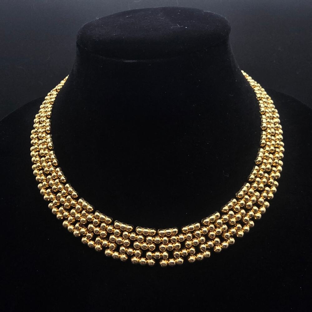 Gold Tone Flat Chain Link Necklace Collar Vintage 1980s 1990s Jewelry